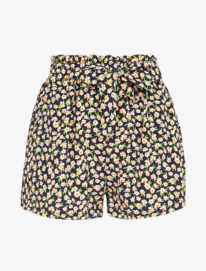 Floral bedruckte Shorts - schwarz
