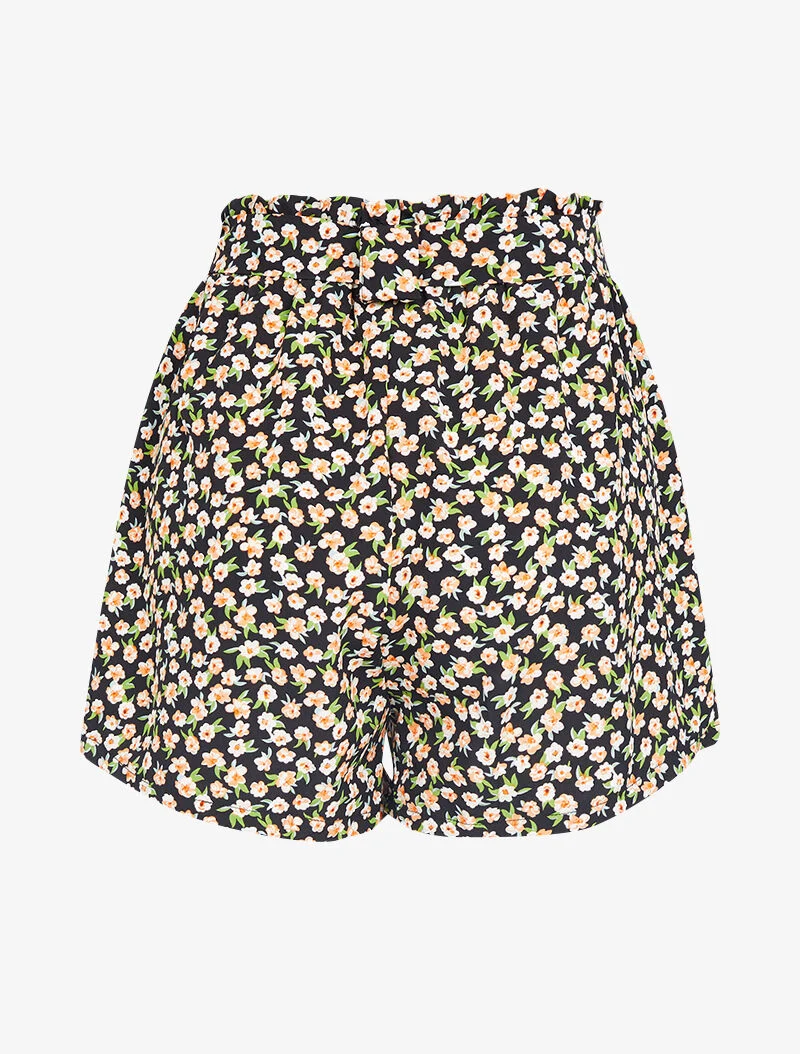 Floral bedruckte Shorts - schwarz
