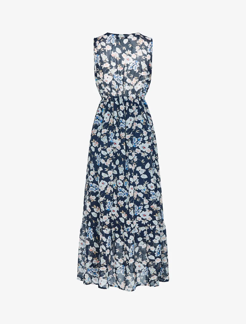 Gehäkeltes Kleid mit Blumendruck und V-Ausschnitt - Marine
