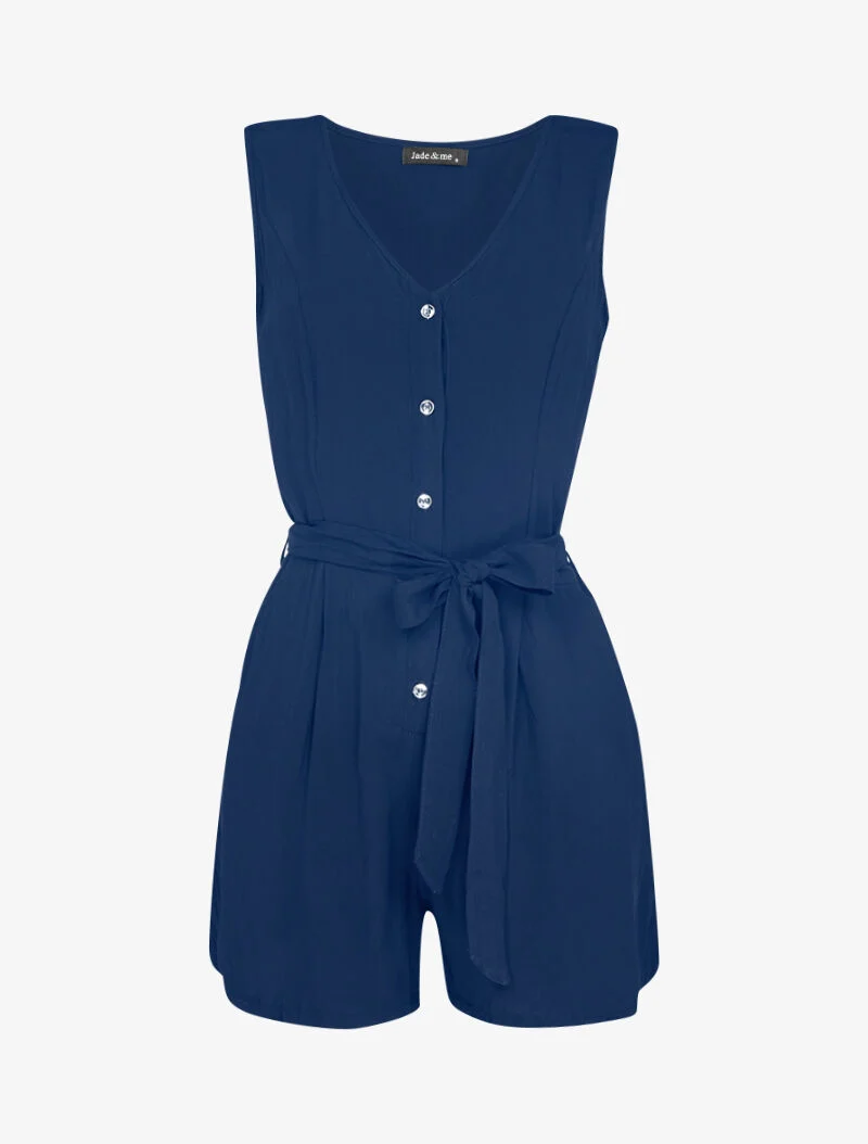 Fließender Jumpsuit mit silberner Knopfleiste - Marine