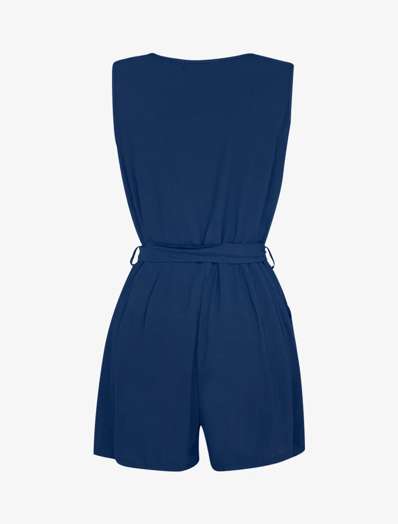 Fließender Jumpsuit mit silberner Knopfleiste - Marine