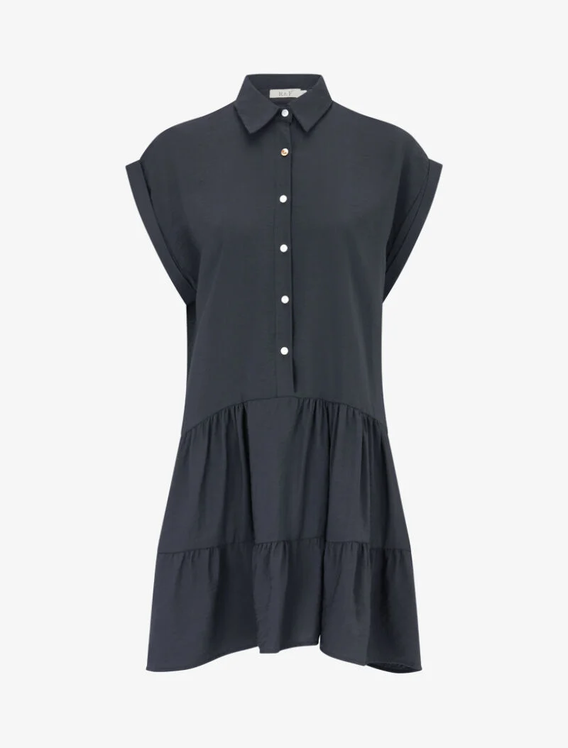 Kurzes Kleid im Hemdblusenstil mit quadratischem Schnitt. - schwarz