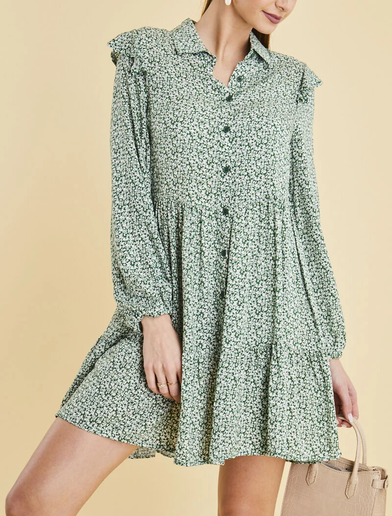 Barock bedrucktes Hemdblusenkleid - Grün