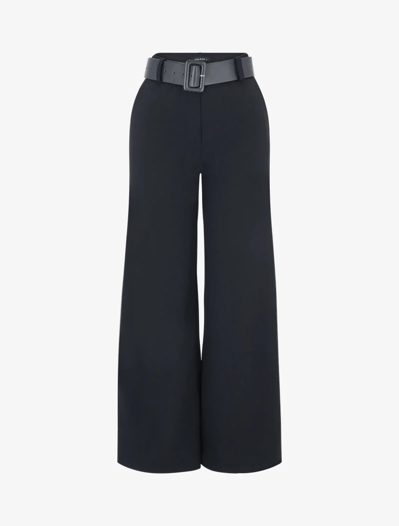 Ausgestellte Hose mit Gürtel - schwarz