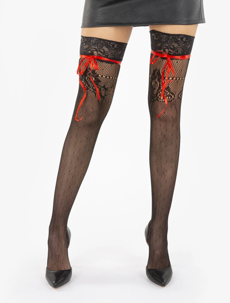 Strumpfhose mit integrierten Bändern - schwarz/rot