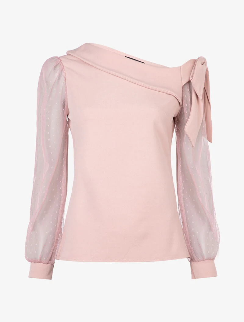 Oberteil mit asymmetrischem Ausschnitt und Tüll - Rose
