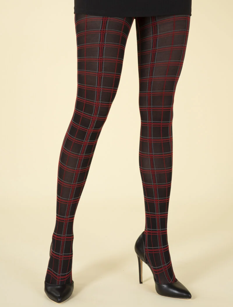 Strumpfhosen mit Tartan-Muster - schwarz