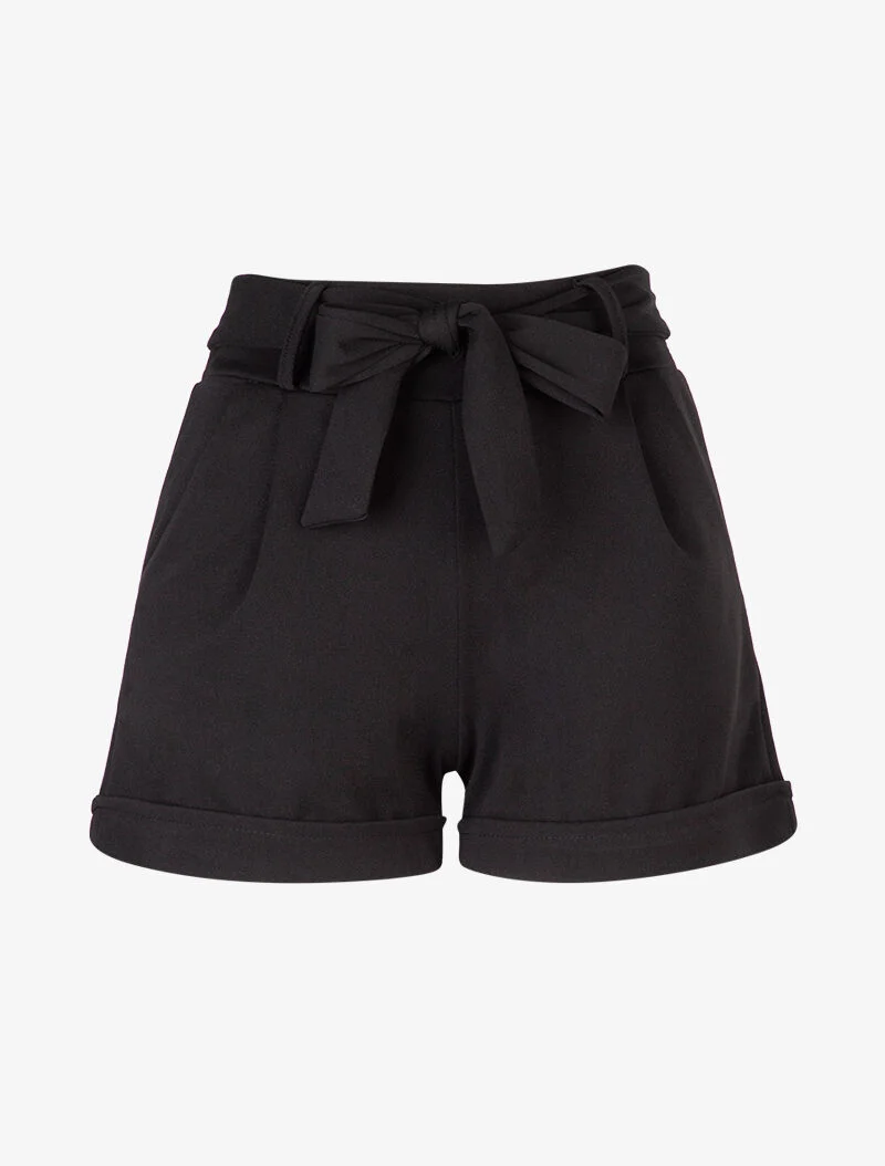 Kurze einfarbige Hose mit Säumen - schwarz