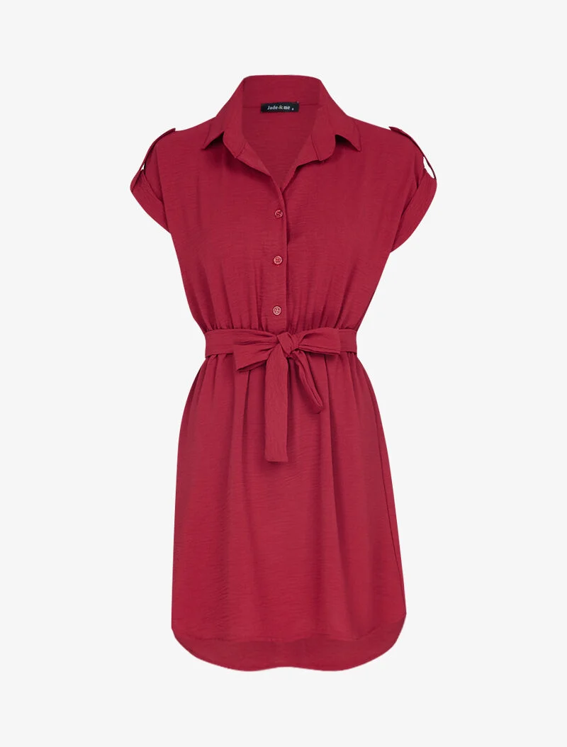 Skaterkleid mit umschlagbaren kurzen Ärmeln - Bordeaux