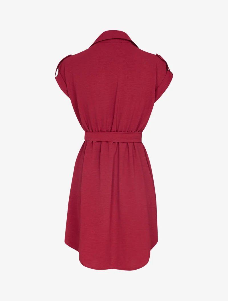 Skaterkleid mit umschlagbaren kurzen Ärmeln - Bordeaux