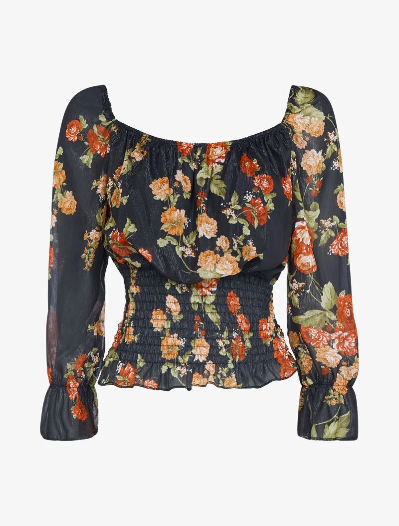 Irisierendes Crop-Top mit Blumenmuster - schwarz