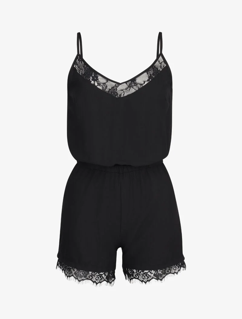Spitzenbesetzter Jumpsuit - schwarz