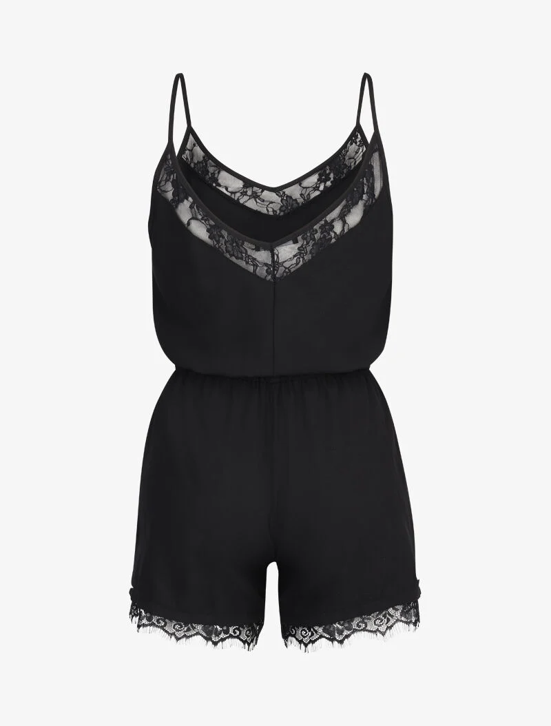 Spitzenbesetzter Jumpsuit - schwarz