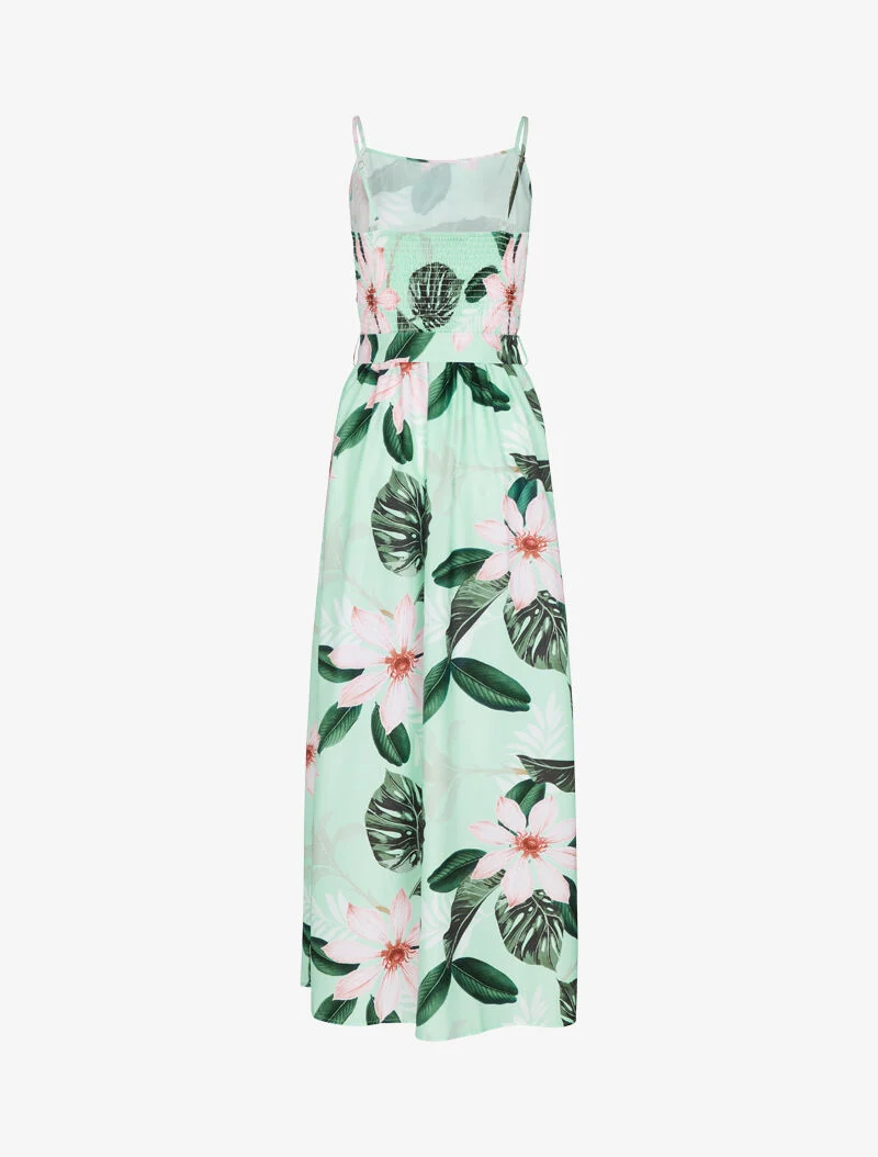 Gürtelkleid mit Blumenmuster - Wassergrün