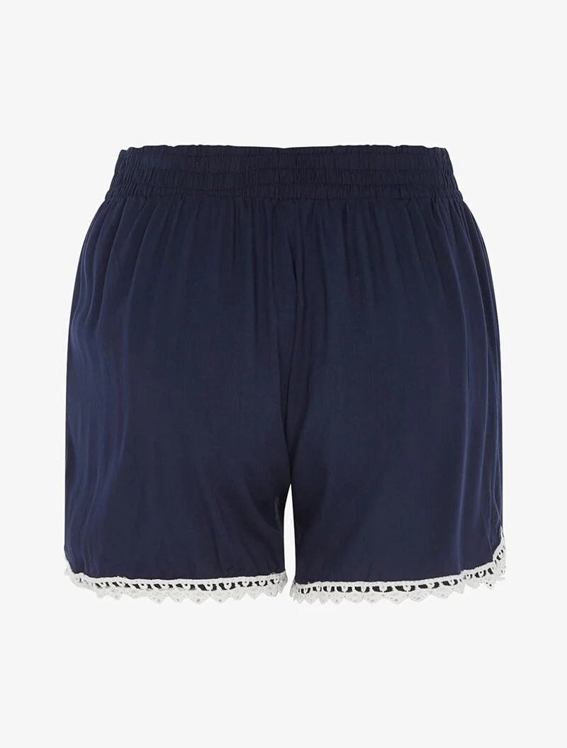 Einfarbige Shorts mit Häkelsaum - Marine