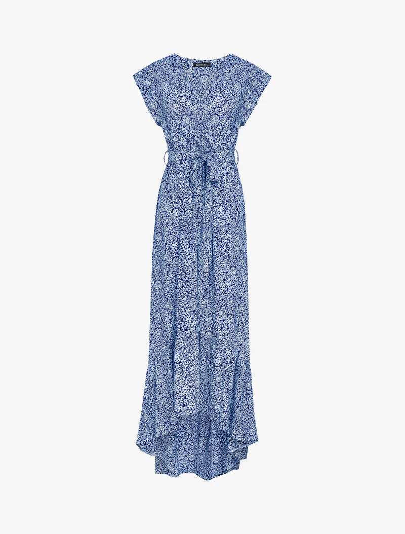 Asymmetrisches Kleid mit kleinem Blumenmuster - Marine