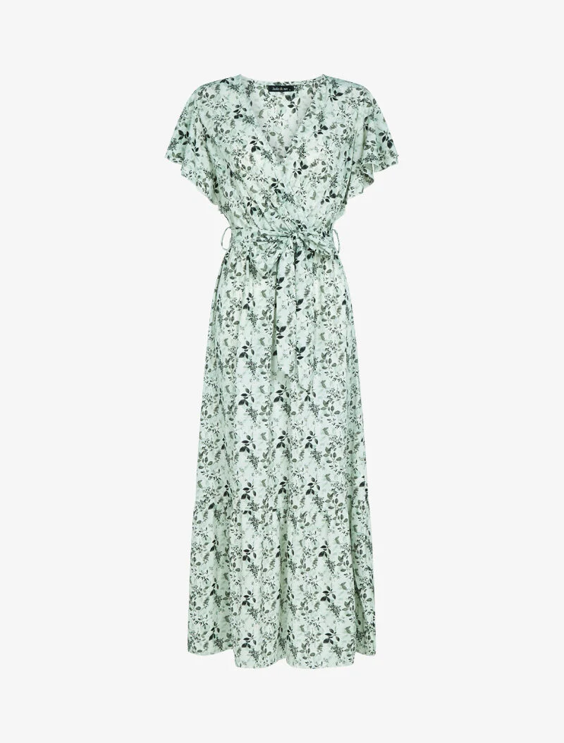 Kleid mit stilisiertem Blattmuster - Wassergrün