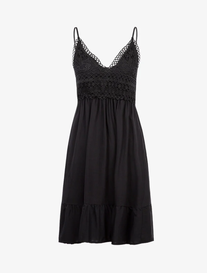 Kleid mit gehäkeltem Oberteil - schwarz