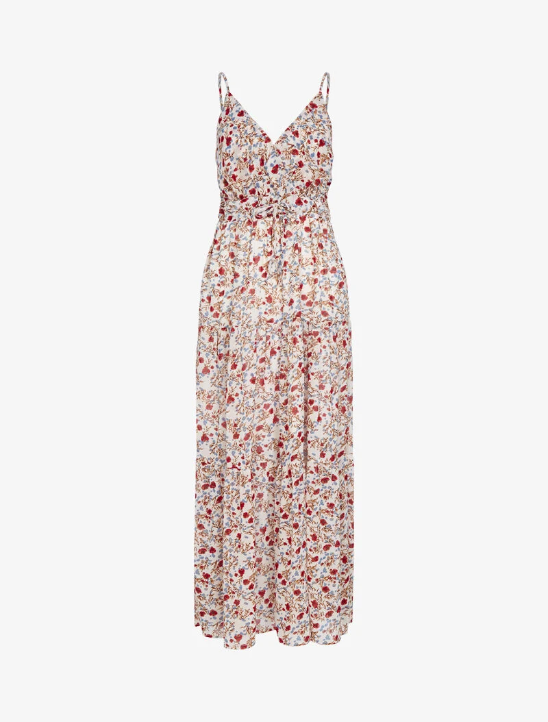 Geblümtes Kleid mit elastischer Taille - Ecru