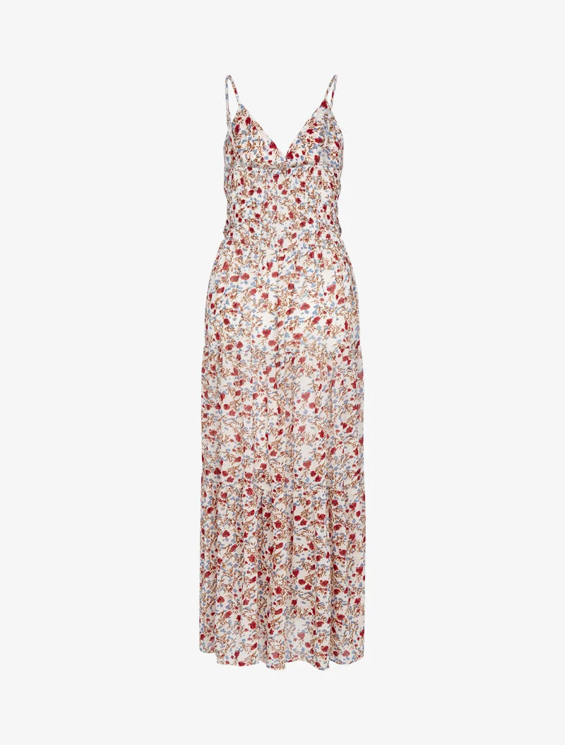 Geblümtes Kleid mit elastischer Taille - Ecru