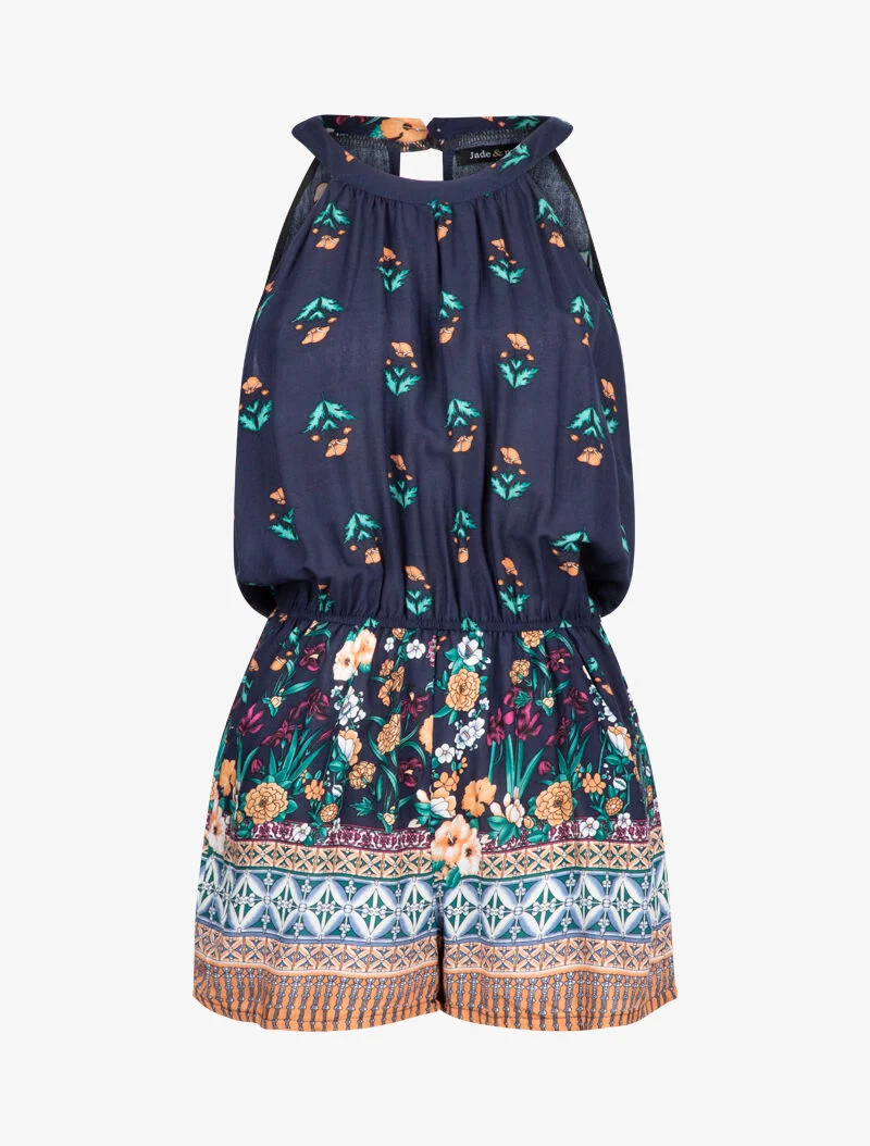 Floral und grafisch bedruckter Jumpsuit - Marine