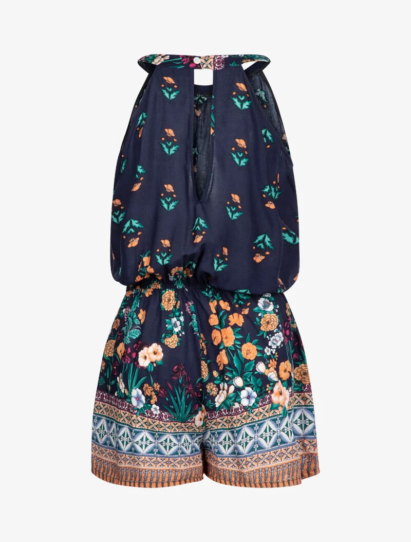 Floral und grafisch bedruckter Jumpsuit - Marine