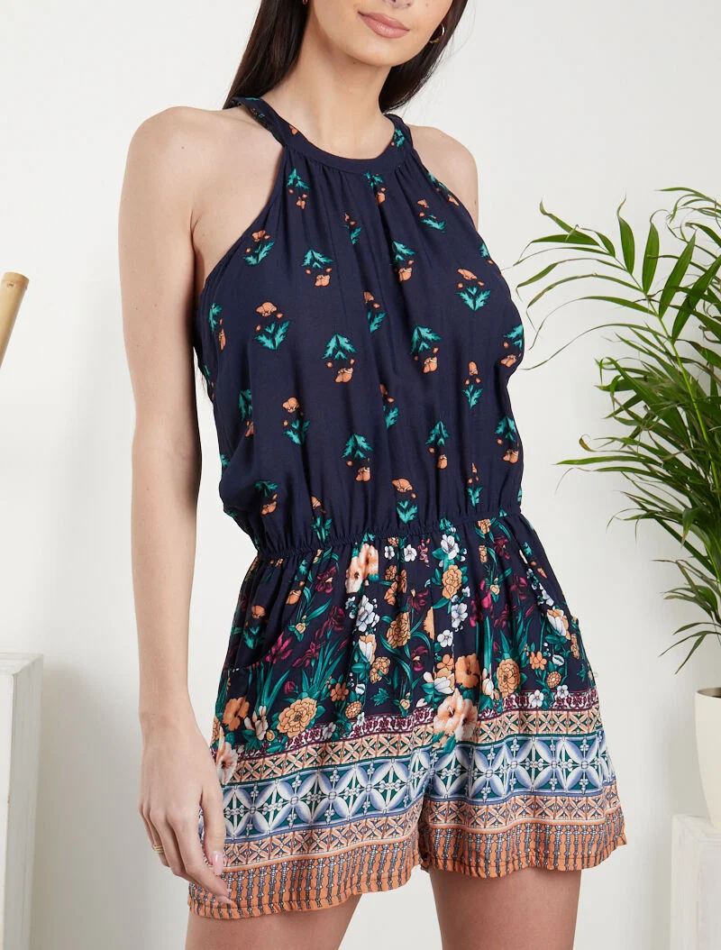 Floral und grafisch bedruckter Jumpsuit - Marine