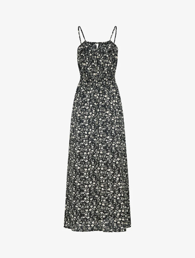 Kleid mit Blumenmuster und Häkelarbeit - schwarz