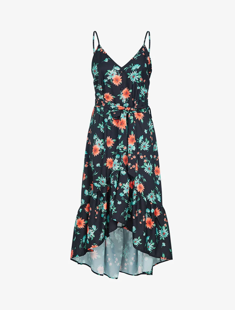 Asymmetrisches Kleid mit Drucken - schwarz