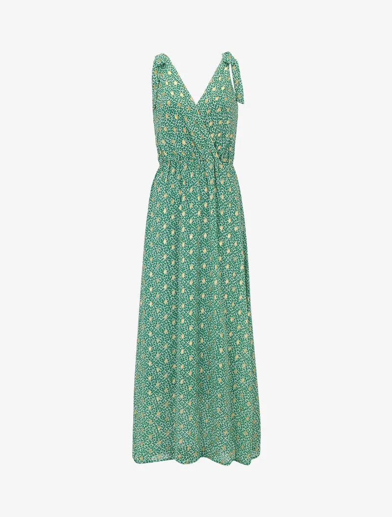 Langes Kleid mit abstraktem Blumenmuster - Grün
