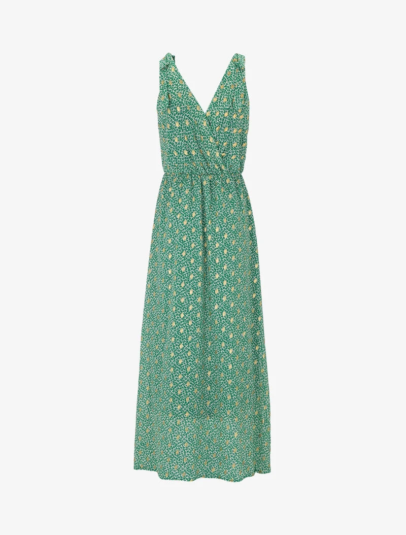 Langes Kleid mit abstraktem Blumenmuster - Grün