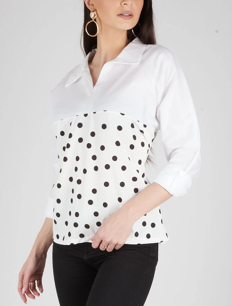 Hemdbluse mit Prints - weiß