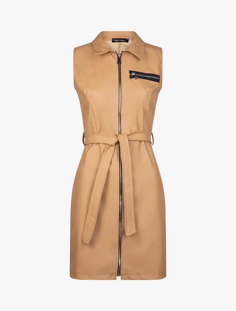 Kleid aus Kunstleder - Kamel