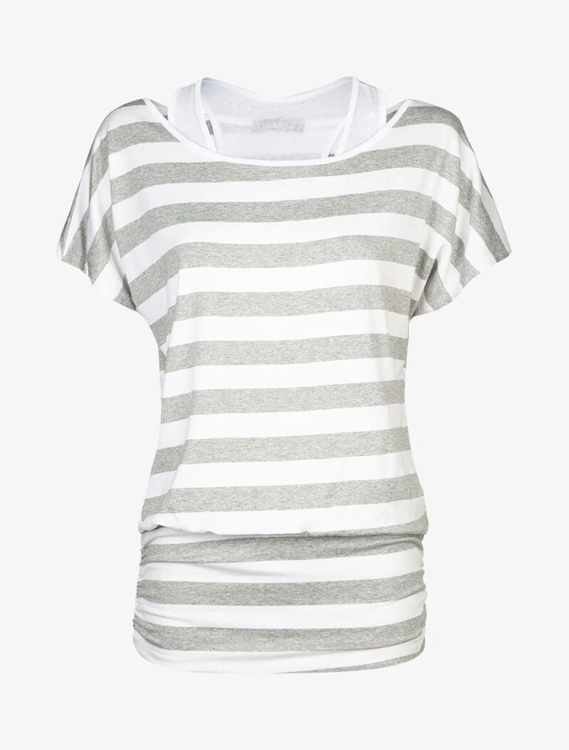 Gestreiftes Top mit integriertem Tanktop - Hellgrau