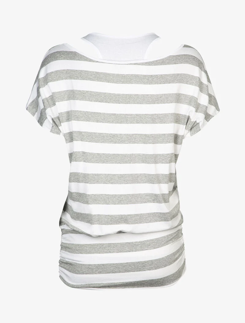 Gestreiftes Top mit integriertem Tanktop - Hellgrau