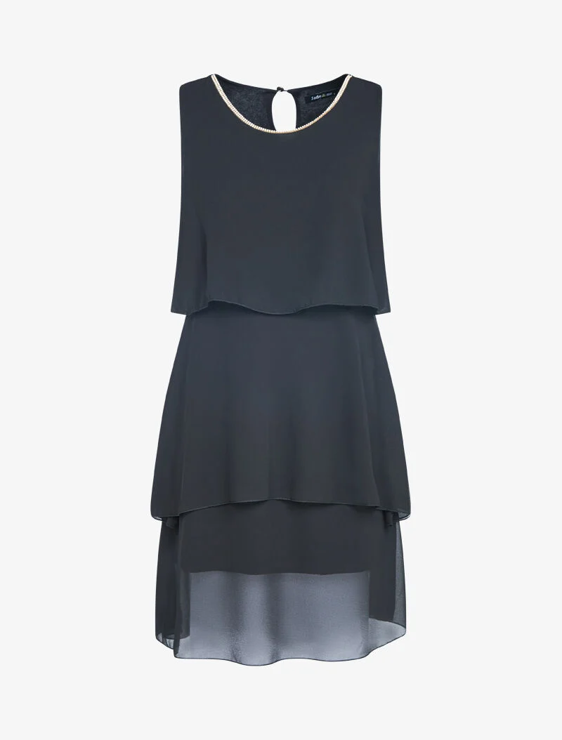 Kleid aus Voile mit Schmuckkragen - schwarz