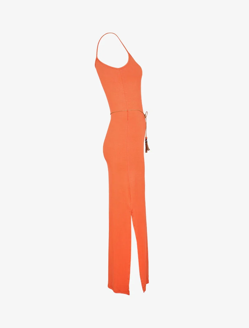 Kleid mit geschlitzten Seiten - Orange