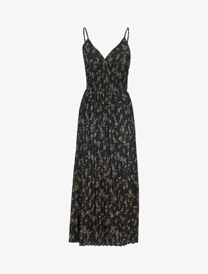 Gaufriertes Kleid mit Blumenmuster - schwarz