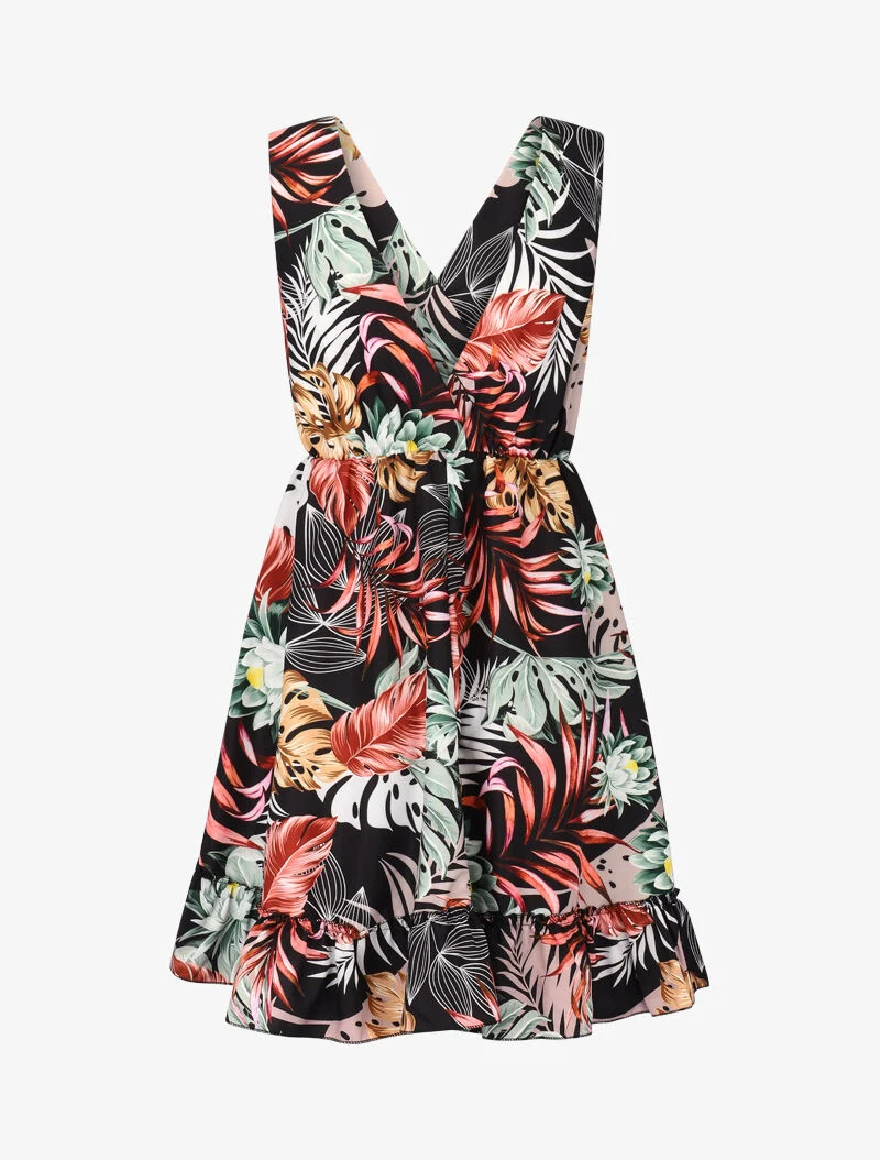 Wickelkleid mit Druck und Volants - schwarz
