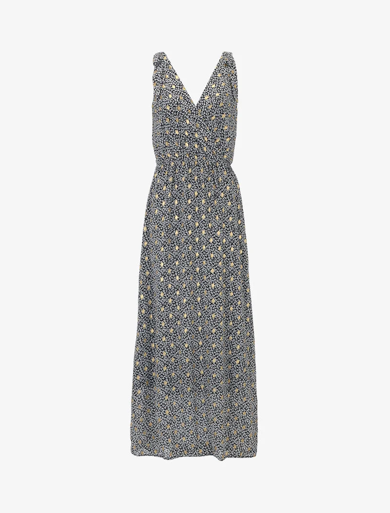 Langes Kleid mit abstraktem Blumenmuster - schwarz
