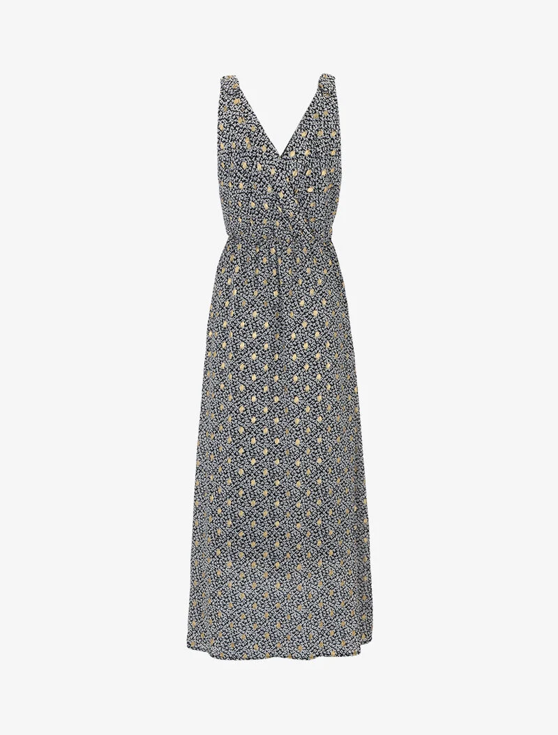 Langes Kleid mit abstraktem Blumenmuster - schwarz