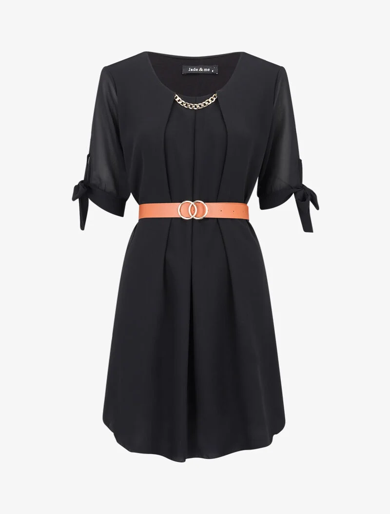 Voilekleid mit Kettendetail - schwarz
