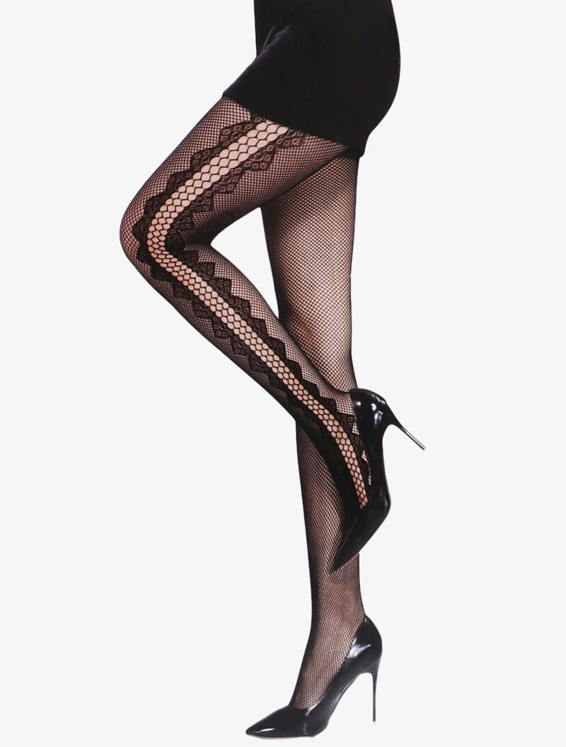 Netzstrumpfhose mit stilisierten Seiten - schwarz