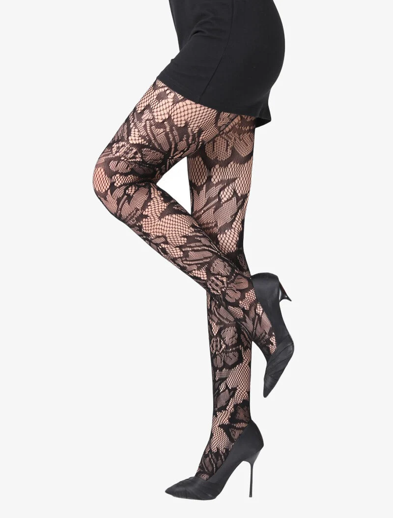 Fantasiestrumpfhose im Stickerei-Stil - schwarz