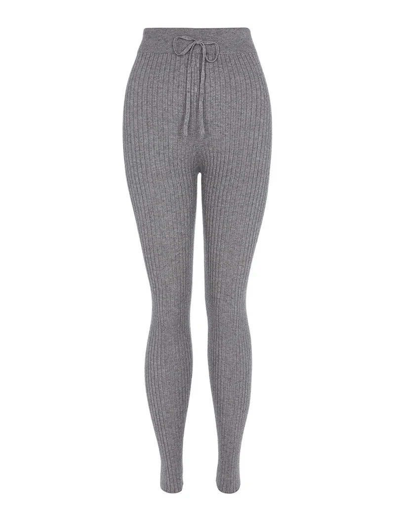 Gerippte Leggings - Grau