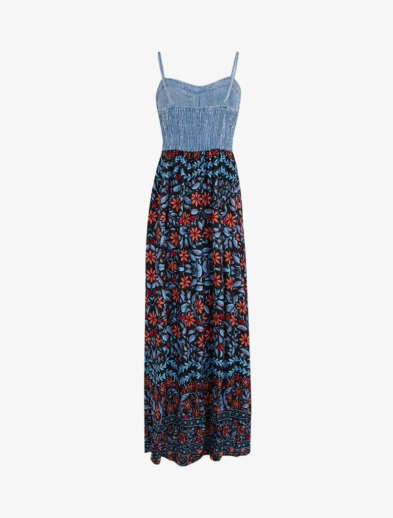 Kleid mit Jeans-Effekt-Oberteil und Prints - schwarz