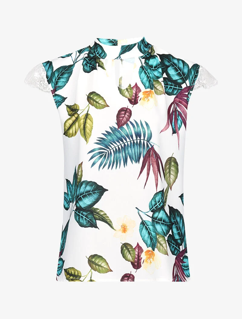 Quadratische Bluse mit Schlüssellochdruck - weiß