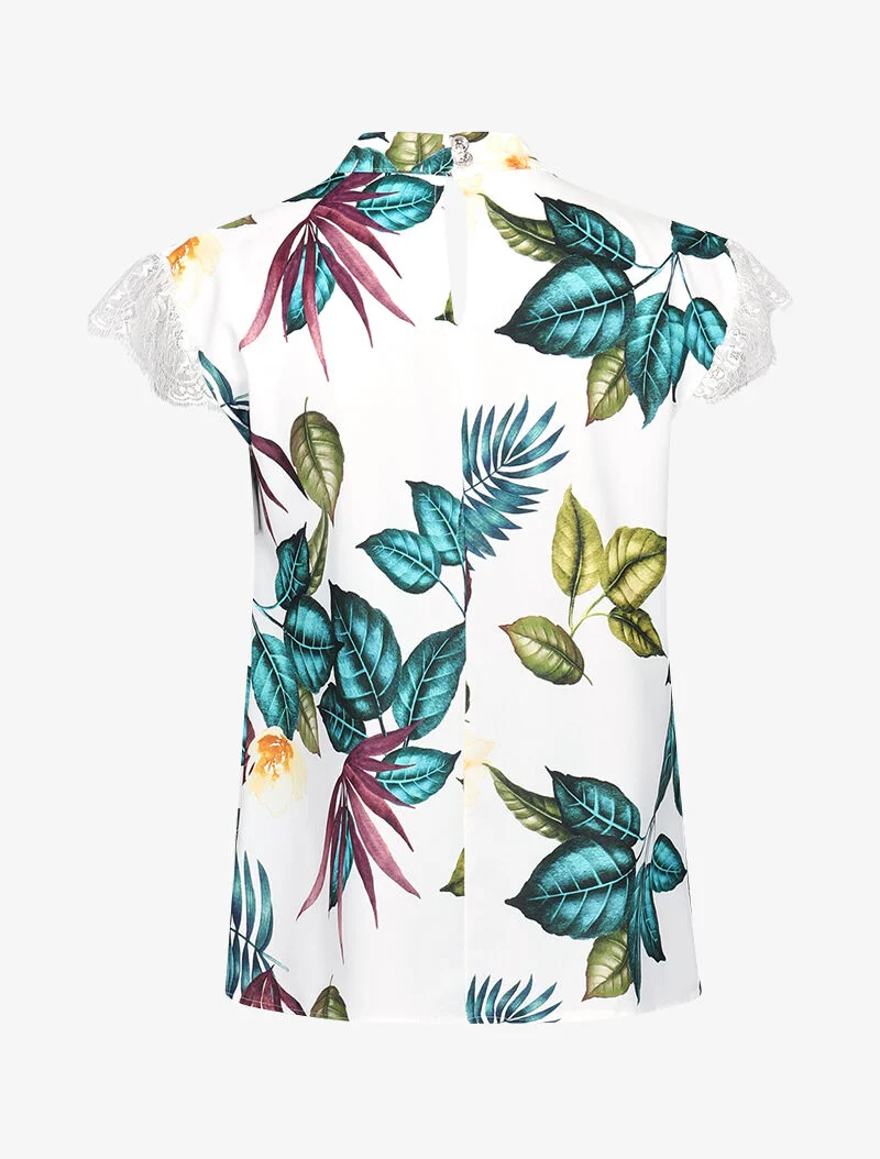 Quadratische Bluse mit Schlüssellochdruck - weiß