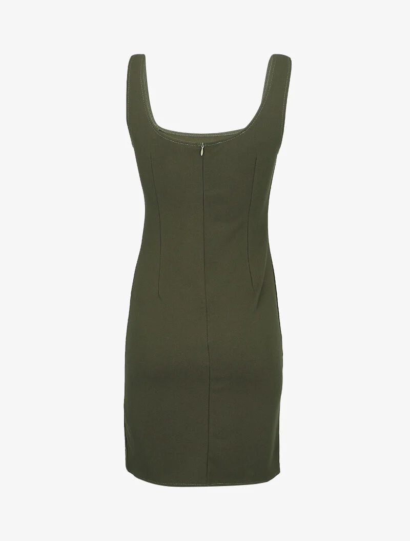 Einfaches Kleid mit Schlitzkante - Kaki