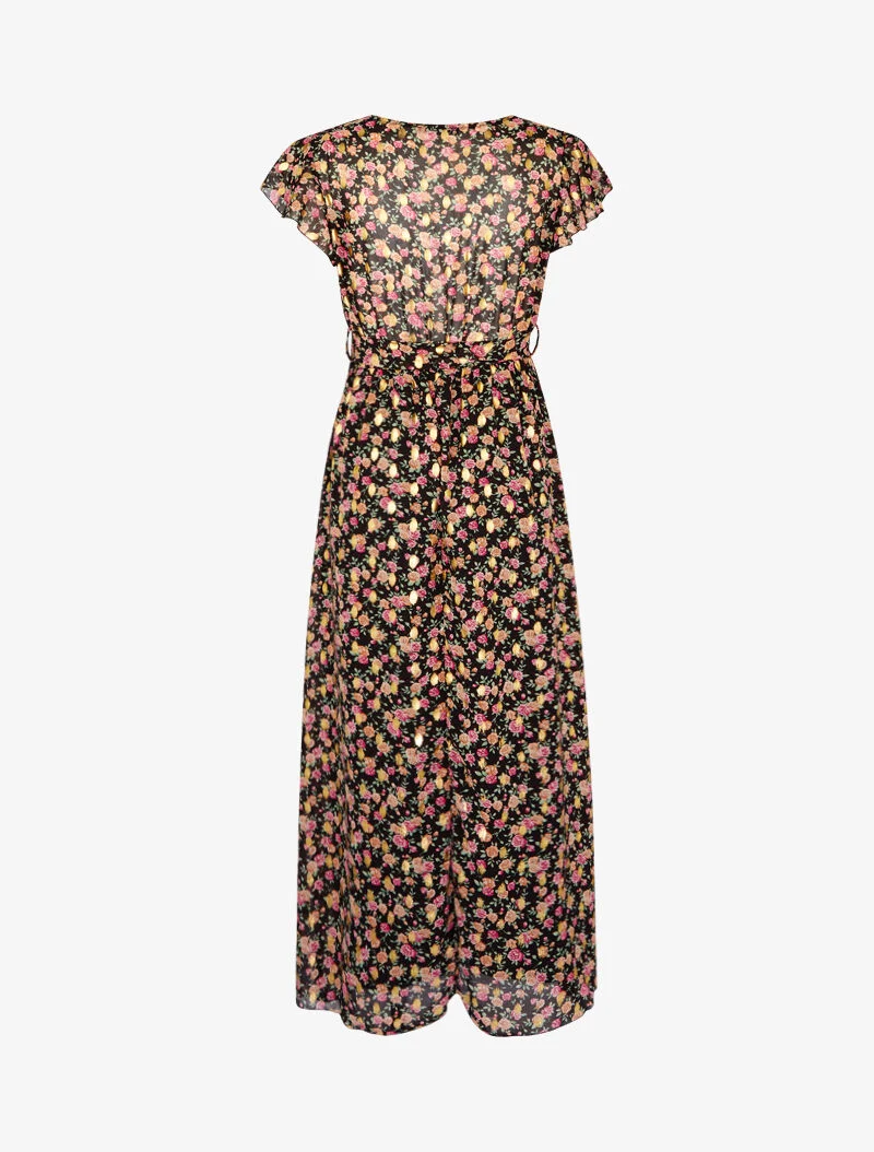 Kleid mit durchbrochenen Ärmelaufschlägen und Druckmuster - schwarz